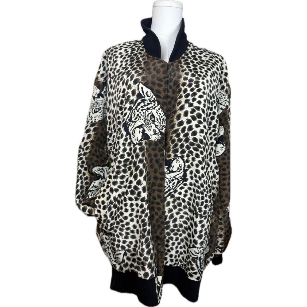 Vintage GDT Too Leopard Cheetah Print Oversized Bomber Jacket One Size